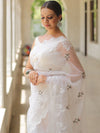 Banarasee Handwoven Organza Floral Embroidery Saree-White