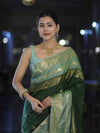 Banarasee Handloom Semi Silk Saree With Buti Design & Contrast Zari Border-Green