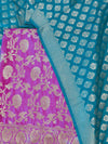 Banarasee Semi-Silk Zari Jaal Work Salwar Kameez Fabric With Contrast Dupatta Set-Onion Pink & Teal Green