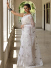Banarasee Handwoven Organza Floral Embroidery Saree-White