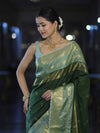 Banarasee Handloom Semi Silk Saree With Buti Design & Contrast Zari Border-Green