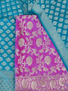 Banarasee Semi-Silk Zari Jaal Work Salwar Kameez Fabric With Contrast Dupatta Set-Onion Pink & Teal Green