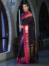 Banarasee Handloom Semi Silk Saree With Checks Pattern & Contrast Border-Black & Magenta