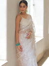 Banarasee Handwoven Organza Floral Embroidery Saree-White