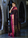 Banarasee Handloom Semi Silk Saree With Checks Pattern & Contrast Border-Black & Magenta