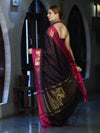 Banarasee Handloom Semi Silk Saree With Checks Pattern & Contrast Border-Black & Magenta