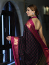 Banarasee Handloom Semi Silk Saree With Checks Pattern & Contrast Border-Black & Magenta