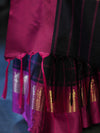 Banarasee Handloom Semi Silk Saree With Checks Pattern & Contrast Border-Black & Magenta