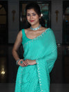 Banarasee Chiffon Saree With Leheriya Design & Katdana Border-Sea Green