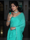 Banarasee Chiffon Saree With Leheriya Design & Katdana Border-Sea Green