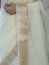 Banarasee Cotton Silk Plain Saree With Floral Zari Border-Cream