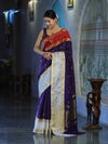 Banarasee Handloom Semi Silk Saree With Zari Buti Design & Contrast Border-Purple & White