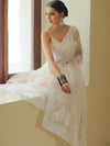 Banarasee Handwoven Organza Floral Embroidery Saree-White