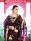 Banarasee Resham Embroidered Chanderi Salwar Kameez With Organza Dupatta Set-Wine