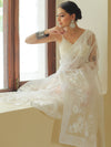 Banarasee Handwoven Organza Floral Embroidery Saree-White