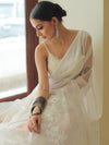 Banarasee Handwoven Organza Floral Embroidery Saree-White