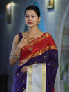 Banarasee Handloom Semi Silk Saree With Zari Buti Design & Contrast Border-Purple & White