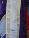 Banarasee Handloom Semi Silk Saree With Zari Buti Design & Contrast Border-Purple & White