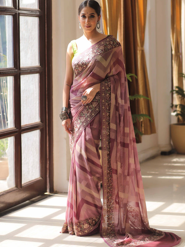 Banarasee Pure Georgette Saree With Embroidery Work-Mauve