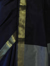 Banarasee Handloom Cotton Silk Plain Saree With Contrast Pallu & Border-Black & Grey