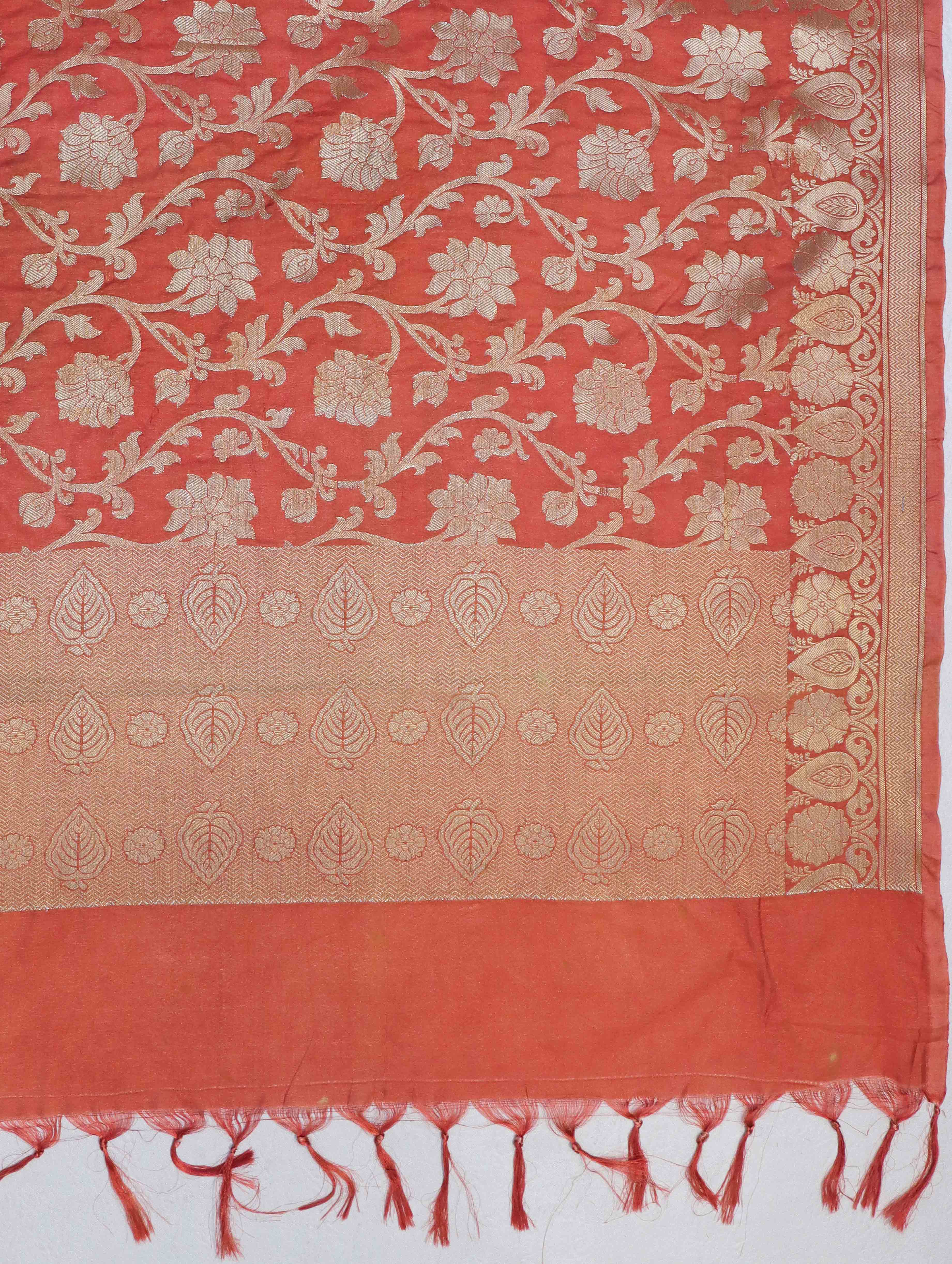 Banarasee Brocade Salwar Kameez Fabric With Jaal Design Dupatta-Steel Blue & Rust