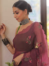 Banarasee Pure Kota Doria Saree With Embroidery Work-Plum