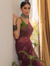 Banarasee Pure Kota Doria Saree With Embroidery Work-Plum
