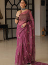 Banarasee Pure Kota Doria Saree With Embroidery Work-Plum