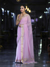 Banarasee Cotton Silk Plain Saree With Floral Zari Border-Pastel Pink