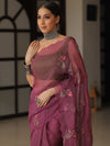 Banarasee Pure Kota Doria Saree With Embroidery Work-Plum