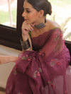Banarasee Pure Kota Doria Saree With Embroidery Work-Plum