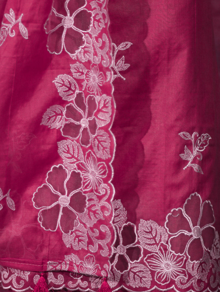 Banarasee Resham Embroidered Chanderi Salwar Kameez With Cutwork Dupatta Set-Pink