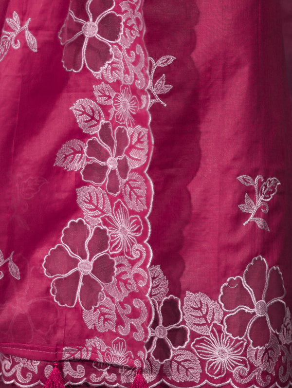 Banarasee Resham Embroidered Chanderi Salwar Kameez With Cutwork Dupatta Set-Pink