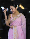 Banarasee Cotton Silk Plain Saree With Floral Zari Border-Pastel Pink