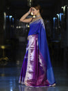 Banarasee Handloom Dual Color Soft Silk Saree With Zari Border & Lace-Blue & Violet
