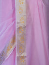 Banarasee Cotton Silk Plain Saree With Floral Zari Border-Pastel Pink