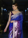 Banarasee Handloom Dual Color Soft Silk Saree With Zari Border & Lace-Blue & Violet