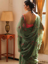 Banarasee Pure Kota Doria Saree With Embroidery Work-Green