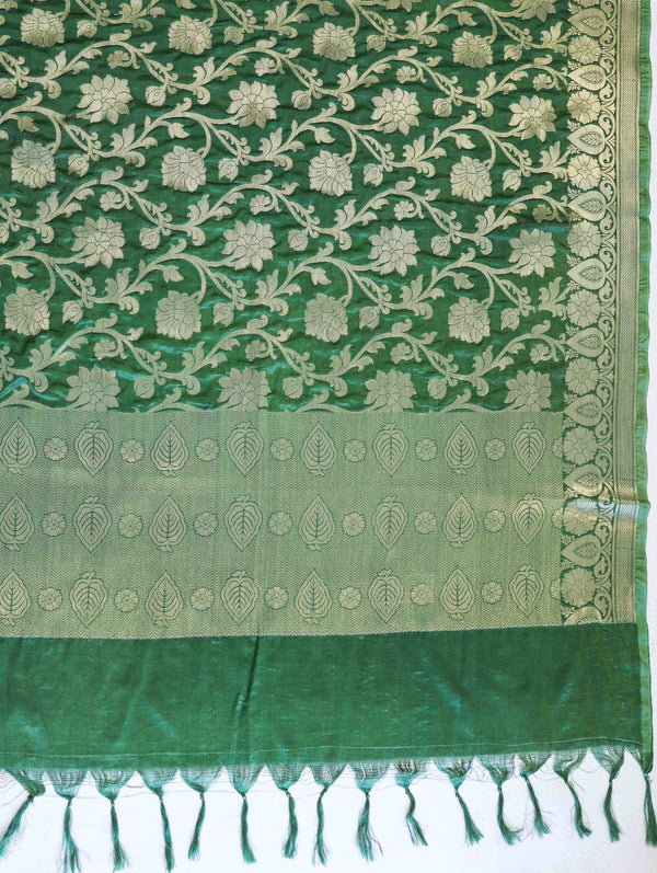 Banarasee Brocade Salwar Kameez Fabric With Jaal Design Dupatta-Peach & Green