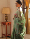 Banarasee Pure Kota Doria Saree With Embroidery Work-Green