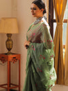 Banarasee Pure Kota Doria Saree With Embroidery Work-Green