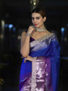 Banarasee Handloom Dual Color Soft Silk Saree With Zari Border & Lace-Blue & Violet