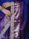 Banarasee Handloom Dual Color Soft Silk Saree With Zari Border & Lace-Blue & Violet