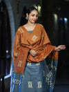 Pure Handloom Khadi Cotton Hand-Dyed Batik Pattern Salwar Kameez Dupatta Set-Blue & Brown