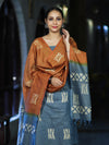 Pure Handloom Khadi Cotton Hand-Dyed Batik Pattern Salwar Kameez Dupatta Set-Blue & Brown