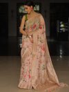 Banarasee Linen Cotton Digital Print Antique Zari Saree-Peach