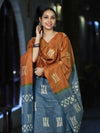 Pure Handloom Khadi Cotton Hand-Dyed Batik Pattern Salwar Kameez Dupatta Set-Blue & Brown