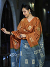 Pure Handloom Khadi Cotton Hand-Dyed Batik Pattern Salwar Kameez Dupatta Set-Blue & Brown