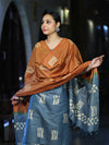 Pure Handloom Khadi Cotton Hand-Dyed Batik Pattern Salwar Kameez Dupatta Set-Blue & Brown