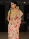 Banarasee Linen Cotton Digital Print Antique Zari Saree-Peach